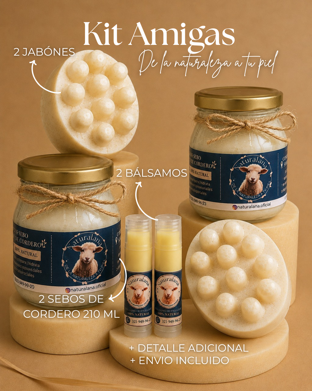 Kit Amigas – 2 Sebos de Cordero + 2 Bálsamos + 2 Jabones | Naturalana
